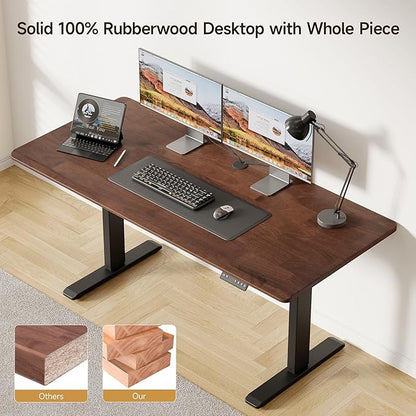 Onbrill Standing Desk, 47x23.6 Inches Whole-Piece Board Rectangle Stand Up Desk with Solid Wood Desktop and Memory Controller, Adjustable Height from 28-46 Inches for Home & Office, Black Walnut