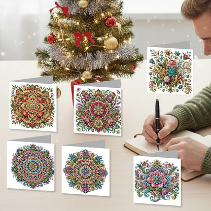 jinglinhh 12pcs Mandala Diamond Art Painting Greeting Cards with Envelopes, DIY Card Making Kits for Adults, Diamond Art Christmas Cards for Birthday Holiday Postcards Craft Gifts