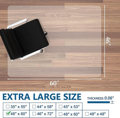 Large Chair Mat for Hardwood Floor, 46” x 60” Office Chair Mats, Clear Floor Protector Mat, Easy Rolling Chair Mats for Home Office, Easy to Clean (Rectangle)