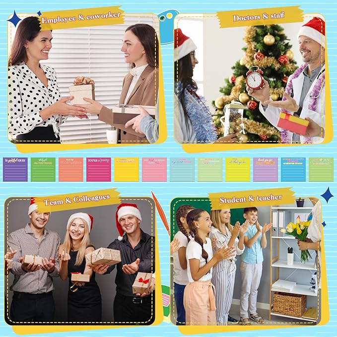 Yinder 24 Pcs Employee Appreciation Sticky Notes Xmas Gift Bulk Motivation Note Pads Mini Inspirational Note Gift for Teacher Nurse Staff Coworker Office Supply 3 x 3'' (Appreciation,Dark Color)