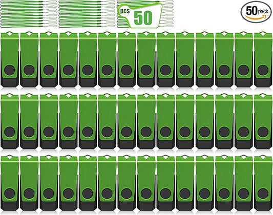 4GB Flash Drive 50 Pack AGECASH Bulk USB 2.0 Flash Drives Swivel USB Thumb Drive Pack Memory Stick USB Drive Bulk for Data Stroage and Backup (Green - 4GB)