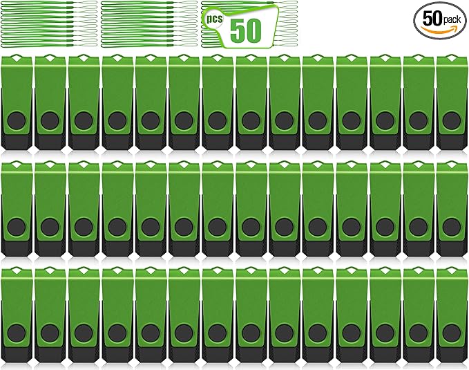 AGECASH 8GB USB Flash Drive 50 Pack Bulk USB Thumb Drive Green Swivel USB 2.0 Flash Drives Memory Stick 8GB USB Drive Pack of 50 Pen Drive Jump Drive Multipack for Data Stroage and Backup