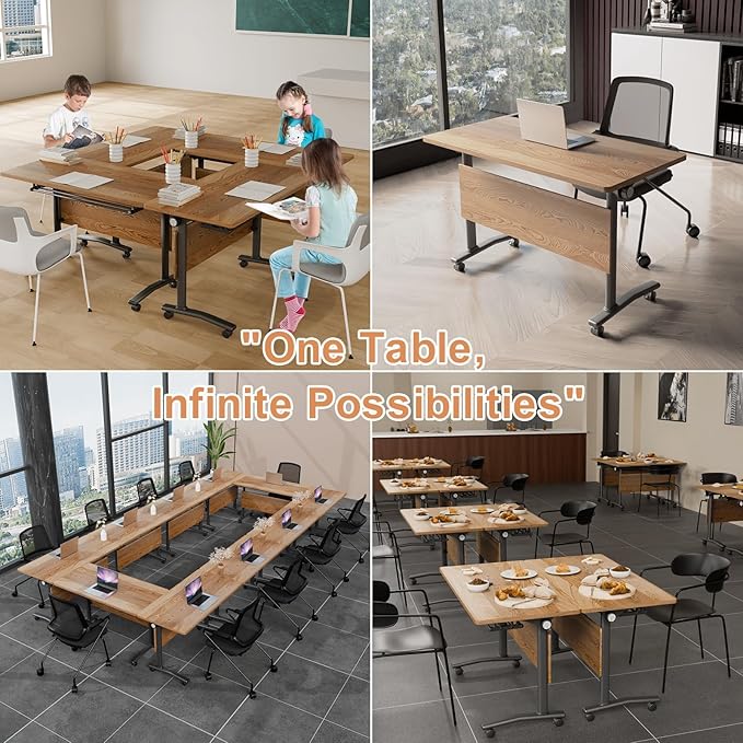 Conference Table, Folding Conference Room Table Meeting Tables, Flip Top Training Table Foldable Conference Tables with Wheels for Office, Conference Room, School (4 Pack A, 55.1 x 23.6 x 29.5 inch)