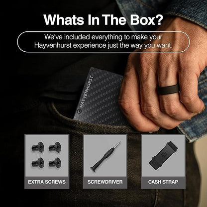 Hayvenhurst Wallet For Men - Reinvented Design Men's Wallet - Slim, Minimalistic & Seamless, Blocks RFID Scanners with a Cash Strap (Carbon Fiber) | Reinvented Design, Slim, Minimalistic, Seamless, Blocks RFID Scanners, Cash Strap