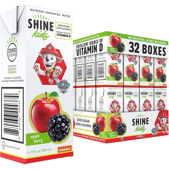 ShineKids x Paw Patrol Juice Box Variety Bundle – Apple Berry, Grape Raspberry, Fruity Punch & Strawberry Lemonade (4 Flavors, 128-Pack) – Vitamin D, Sugar-Free, 0 Calorie, Gluten-Free, Vegan