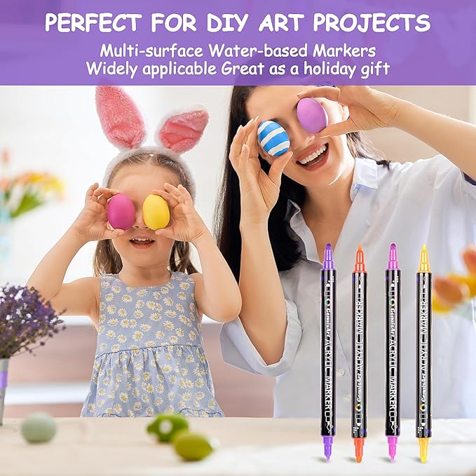 48 Colors Dual Tip Acrylic Paint Pens Markers, Premium Painting Markers Stocking Stuffers for Rock, Wood, Fabric, Glass, Canvas, Ceramic, Christmas Gifts for Teens DIY Crafts Art Supplies