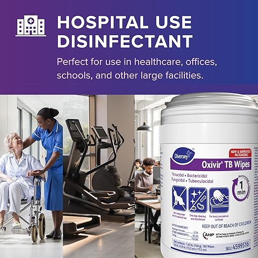 Oxivir Diversey Tb 4599516 Ready-to-Use Disinfectant Cleaning Wipes, Accelerated Hydrogen Peroxide, Unscented, Standard 6x7-Inch Sheets, 160-Wipes, 1-Canister