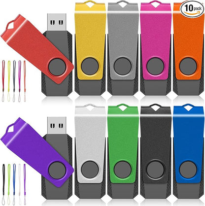 USB Flash Drives 10 Pack 64GB Flash Drive - AGECASH A USB 2.0 Thumb Drive Jump Zip Drive Flashdrive, USB Memory Stick Pendrive for Data Storage & Transfer with 10PCS Lanyard (Multi-Colored 64GB)