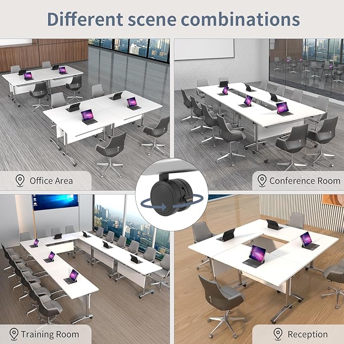 Conference Table, Folding Conference Room Table Meeting Tables, Flip Top Training Table Foldable Conference Tables with Wheels for Office, Conference Room, School (2 Pack C, 63 x 23.6 x 29.5 inch)