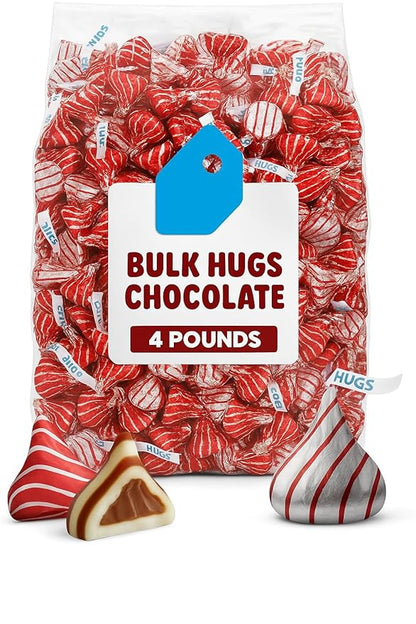 Bulk Milk Chocolate Hugs Candy Bulk - 4 Pound Bag Individually Wrapped Milk Chocolate Swirled with White Creme for Baking, Parties, Candy Buffets, Favors, and Snacks - Approx 430 Pieces 034000863624