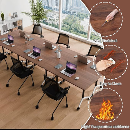 Conference Room Table with Flip-Top Design for Dynamic Meetings, Business Table Computer Desk with Heavy-Duty Frame,Foldable Seminar Meeting Tables for Home Office (4, A, 70.8IN)