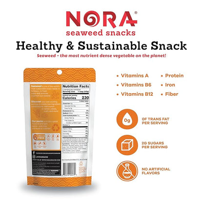 Original Tempura Seaweed Snacks by Nora, Thick Nori Sheets Snack Strips, Low-Carb Healthy Snacks for Adults, Asian Snacks, Vegan, Non-GMO, 6-Pack