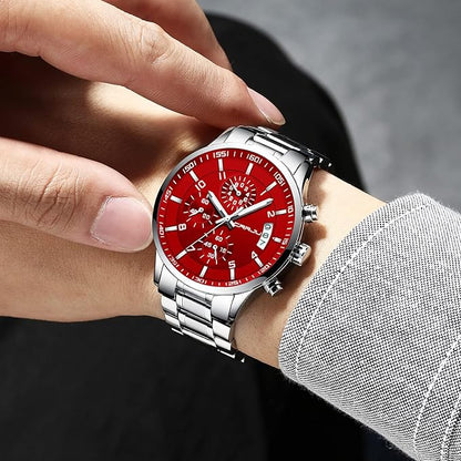 CRRJU Men's Fashion Stainless Steel Watches Date Waterproof Chronograph Wristwatches,Black Steel Band Waterproof Quartz Watch for Men