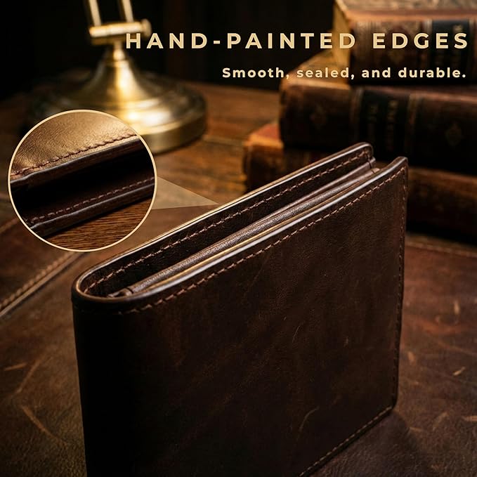 Men's Genuine Leather Wallet: Bifold RFID Blocking, 12 Card Slots & 2 Flip-up ID Window with Gift Box, Vintage Brown