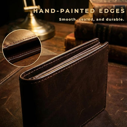 Men's Genuine Leather Wallet: Bifold RFID Blocking, 12 Card Slots & 2 Flip-up ID Window with Gift Box, Vintage Brown