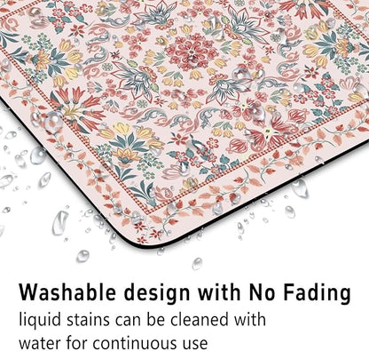Pink Floral Patterns Desk Mat, Large Gaming Mouse Pad Non-Slip Rubber Base with Stitched Edges, Waterproof Protection for PC Laptop Home Office Desk Decor (12.5x10.5in)