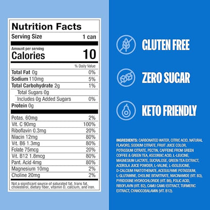ZOA Zero Sugar Energy Drinks, Super Berry - Sugar Free with Electrolytes, Healthy Vitamin C, Amino Acids, Essential B-Vitamins, and Caffeine from Green Tea - 12 Fl Oz (12-Pack)
