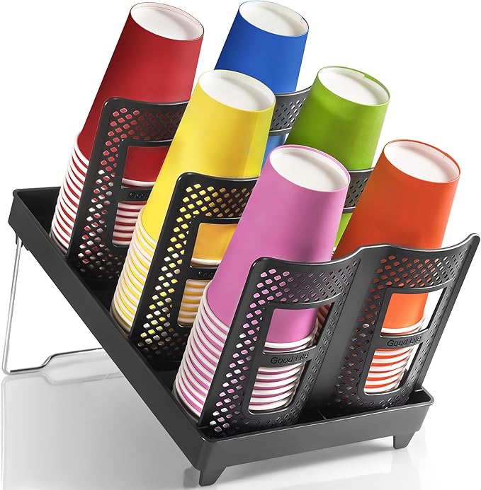 6-Slot Paper Cup and Lid Holder, Disposable Coffee Cup Dispenser, Upright Paper Cup Dispenser for Coffee Stations, Kitchens, Bars, Restaurants, Lounges (Black)