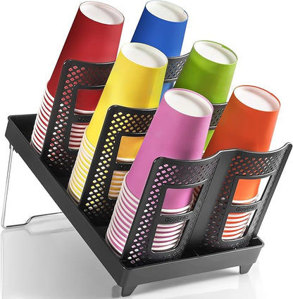 6-Slot Paper Cup and Lid Holder, Disposable Coffee Cup Dispenser, Upright Paper Cup Dispenser for Coffee Stations, Kitchens, Bars, Restaurants, Lounges (Black)