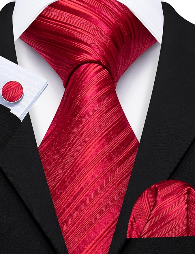 Barry.Wang Tie Sets for Men Silk Solid Necktie Stain Ties Handkerchief Pocket Square Cufflinks Wedding Business Dyed