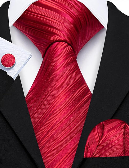 Barry.Wang Tie Sets for Men Silk Solid Necktie Stain Ties Handkerchief Pocket Square Cufflinks Wedding Business Dyed
