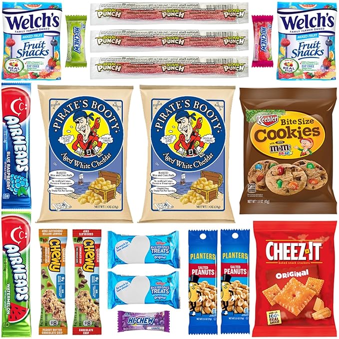 Hangry Kit Mega Care Pack (Essential Kit) - Snack Box Kit - Birthday Snack Box for Adults & Kids -- (20 count) Basket Care Package Ideal for College Students -- Contains Birthday Snacks, Cookies, Chips, Candy. Party Variety Box.