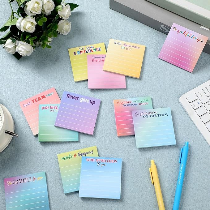 Yinder 24 Pcs Inspirational Sticky Notes Christmas Stocking Stuffers Motivational Sticky Notes Pad Employee Appreciation Gift Bulk for Teacher Nurse Coworker Office 3 x 3'' (Thankful,Classic Color)