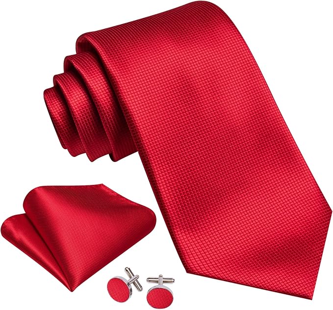 Barry.Wang Tie Sets for Men Silk Solid Necktie Stain Ties Handkerchief Pocket Square Cufflinks Wedding Business Dyed