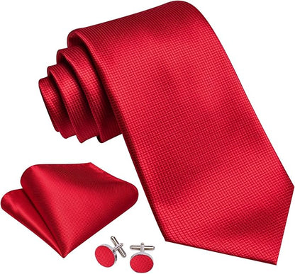 Barry.Wang Tie Sets for Men Silk Solid Necktie Stain Ties Handkerchief Pocket Square Cufflinks Wedding Business Dyed