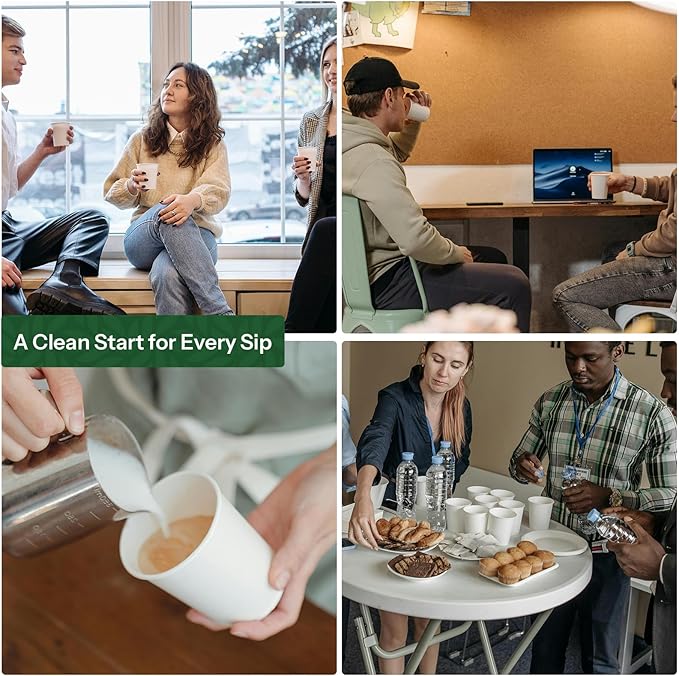 16 oz Coffee Cups Disposable White Paper Cups,180 Pack BPA Free Unbleached Disposable Cups, 300GSM Thickened Hot Cups, Leak Proof Drink Water Cups for Everyday Use Office Party Cafe Supply Essentials