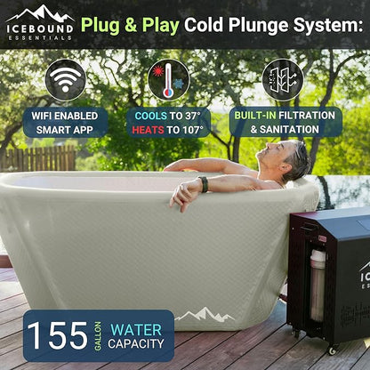 Ice Bath Tub with Water Chiller - 1HP Efficient Hot and Cold Water Chiller for Ice Bath - Premium Ice Bath Tub with Chiller - WiFi - Filter - Ozone/UV - Cold Plunge with Water Chiller