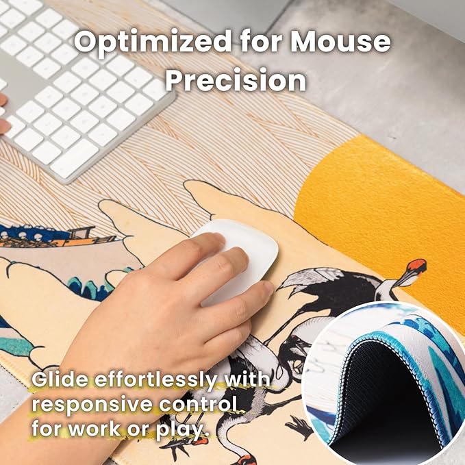 BELLEMOND Japanese Art Desk Mat | Large 31.5x11.8in Desk Pad | Mouse Pad for Keyboard & Mouse | Non-Slip Base, Water-Repellent, Smooth Precision | Waves of Harmony