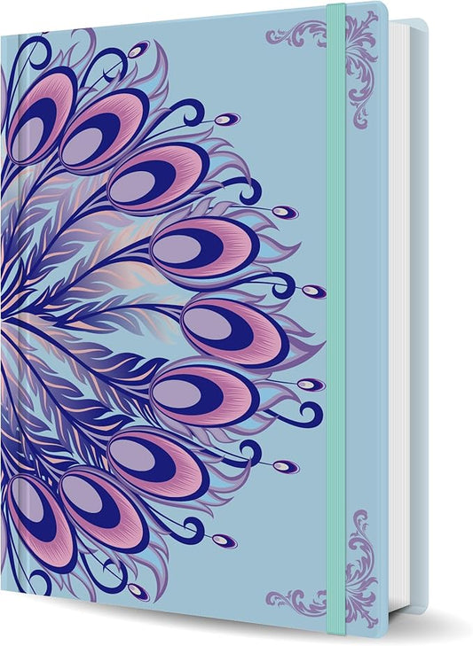TIEFOSSI A5 Journal Notebook-College Lined Ruled Hardcover Journals for Writing Women-100gsm Thick Paper 224 Numbered Pages-Peacock Feather Embossed Journal-Daily Journal for Writing