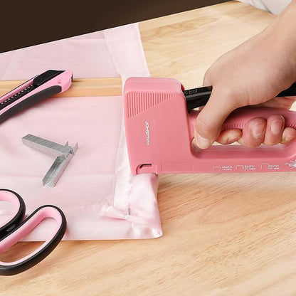 HAUSHOF Light Duty Staple Gun, Upholstery Staple Gun with 800PCS JT21 Staples and Stapler Remover, Fits JT21 Staple of 1/4'', 5/16'' & 3/8'', Used for Wood, Classroom, Crafts, DIY, Decoration (Pink)