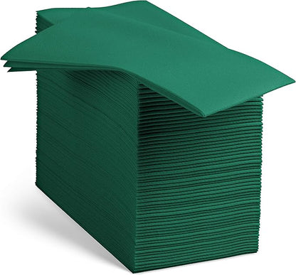 100 Linen-Feel Green Paper Napkins - Decorative Cloth-Like Green Dinner Napkins - Soft And Absorbent. For Kitchen, Party, Wedding, Bathroom Or Any Occasion