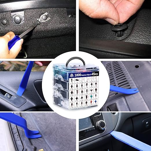 Car Push Retainer Clips 1045PCS Auto Fasteners Assortment-30 Most Popular Sizes Nylon Bumper Fender Rivets with 10 Cable Ties and Blue Fastener Remover for Ford GM Toyota Honda Chrysler Benz Nissan