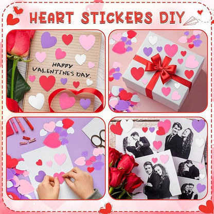 300 PCS Valentines Heart Stickers, Foam Stickers, Matte Valentines Crafts, Self-Adhesive Heart Foam Stickers 5 Colors Valentine Foam Adults Valentine's Presents