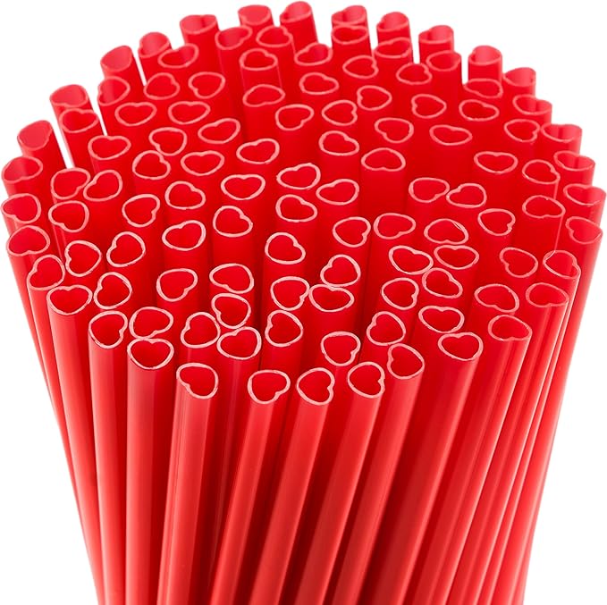 JOYIN 120 PCS Valentine Heart Shaped Red Straws, Reusable Drinking Cute Straw for Valentine Cocktail Party, Birthday Party, Bridal Shower, Wedding Supplies