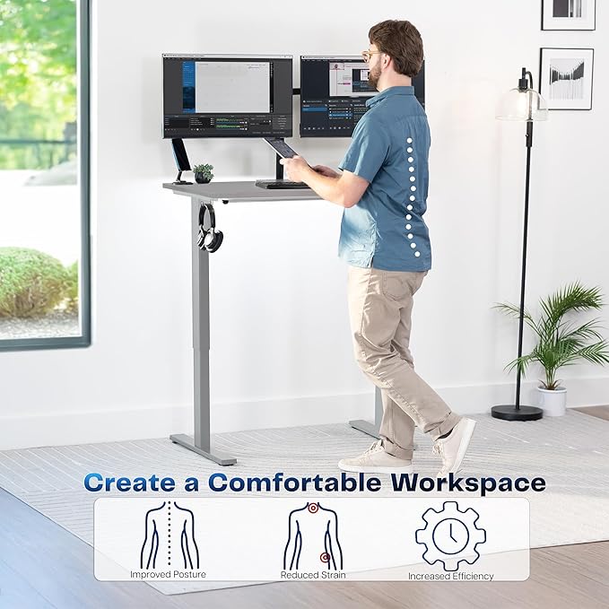 VIVO Electric 43 x 24 in Standing Desk, Memory Height Adjustment, 1B Series, One-Piece Dark Gray Top, Gray Frame, DESK-KIT-1G4G