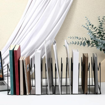 4 Sets File Folder Holder, Wire Desk File Organizer/Rack/Stand, Anti-Scratch/Rusty Iron File Holder for Desk/Clipboard Holder for Office, Home, School(Black, 8 Sections)