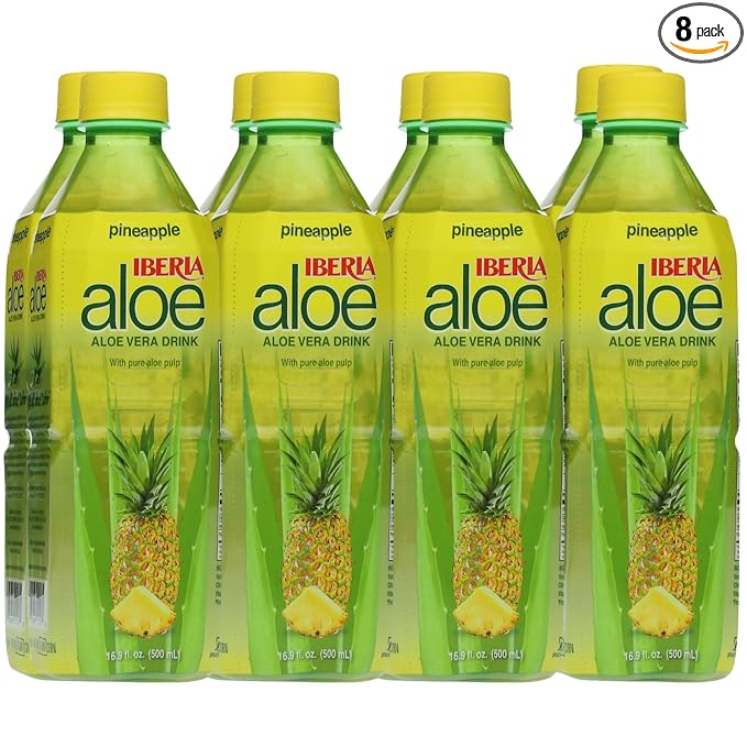 Iberia Aloe Vera Juice Drink with Pure Aloe Pulp, Pineapple, 16.9 Fl Oz (Pack of 8)