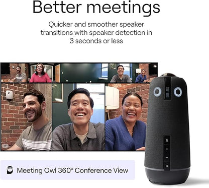 Meeting Owl 4+ 360-Degree, 4K Smart Video Conference Camera, Microphone, and Speaker (Automatic Speaker Focus, Smart Zooming, Noise Equalizing, Certified for Microsoft Teams)