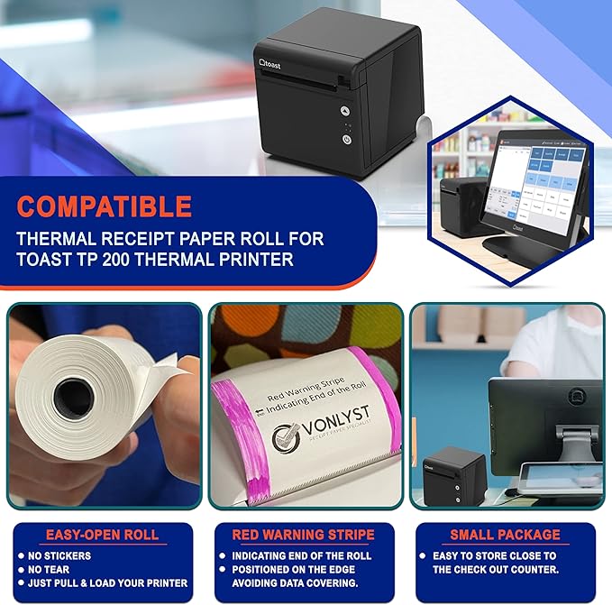 Thermal Printer Paper Roll for Toast TP200 Receipt Printer Point of Sale (06 rolls)