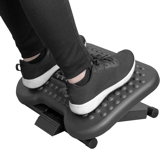 Mount-It! Ergonomic Under Desk Footrest | Massaging Foot Support for Foot Comfort | Office Tilting Footrest with 3-Level Height Adjustment Against Swelling