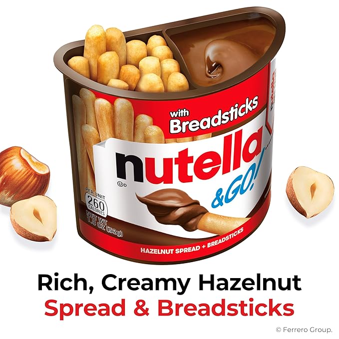 Nutella & GO! Bulk 24 Pack, Hazelnut and Cocoa Spread with Breadsticks, Stocking Stuffers, Snack Cups, 1.8 oz Each