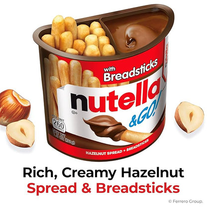 Nutella & GO! Bulk 12 Pack, Hazelnut and Cocoa Spread with Breadsticks, Stocking Stuffers, Snack Cups, 1.8 oz Each