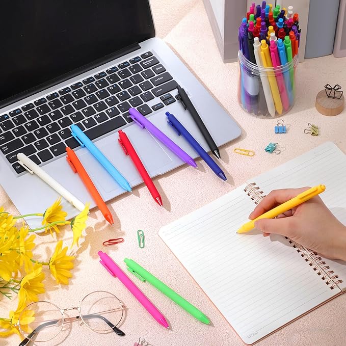 Crtiin 50 Pcs Gel Ink Pens Bulk, Black Ink 0.5mm Fine Point Retractable Pen Smooth Writing Office School Supplies for Teacher Server Operation Christmas Charity Donation Thanksgiving (Colorful)