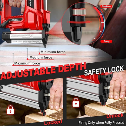 SILVEL 2" Cordless Brad Nailer, 2-in-1 21V Electric Brad Nailer Stapler with 2 * 4.0Ah Battery, 1000pcs Nails, 18GA Staples, Adjustable Depth for Woodworking, Home Improvement