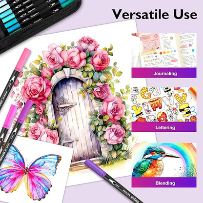 iBayam Art Markers Set, 72 Colors Dual Tip Brush Pens for Adult Coloring Book, Note-Taking, Calligraphy, Journaling, Sketching & Lettering, with Gift Case for Kids Adult Teens School Art Supplies