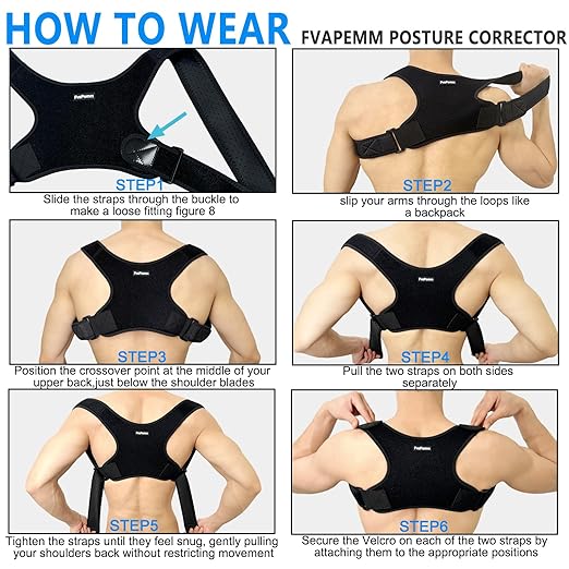 Posture Corrector for Women Men, Copper Upper Back Brace, Back Straightener Support Correcting Hunchback and Bad Posture, Back Pain Relief for Neck, Shoulder, Clavicle, Black, L/XL